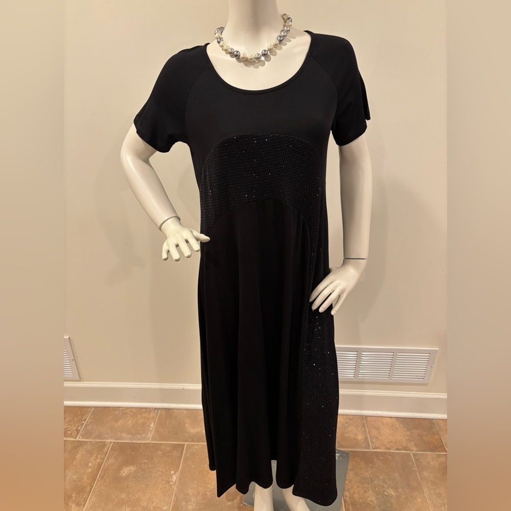 Alembika Black Short Sleeve Sparkle Swoosh Maxi Dress, size 2 (US 8/10)